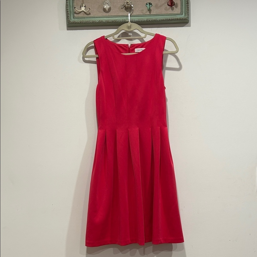 Calvin Klein hit pink a line short Dress women’s size 6 pleated sleeveless